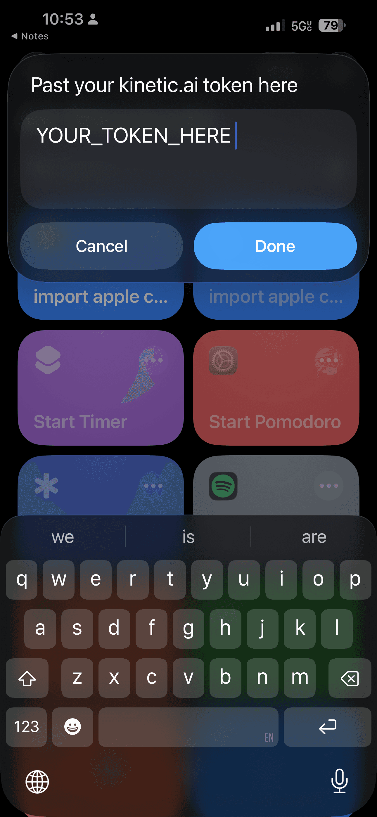 Shortcut prompting for the Kinetic API token